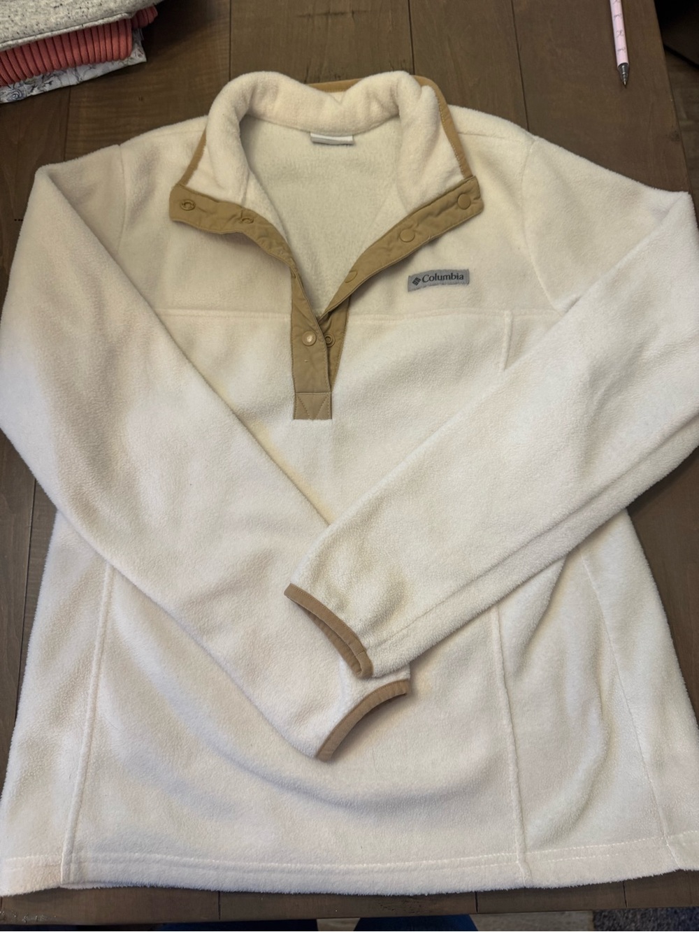 Columbia Size Small Women's Fleece Pullover Quarter Snap Cream Beige Trim
